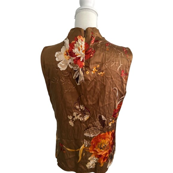 ELLEN TRACY Brown Floral Silk Blend Top Size 12 - Picture 7 of 10